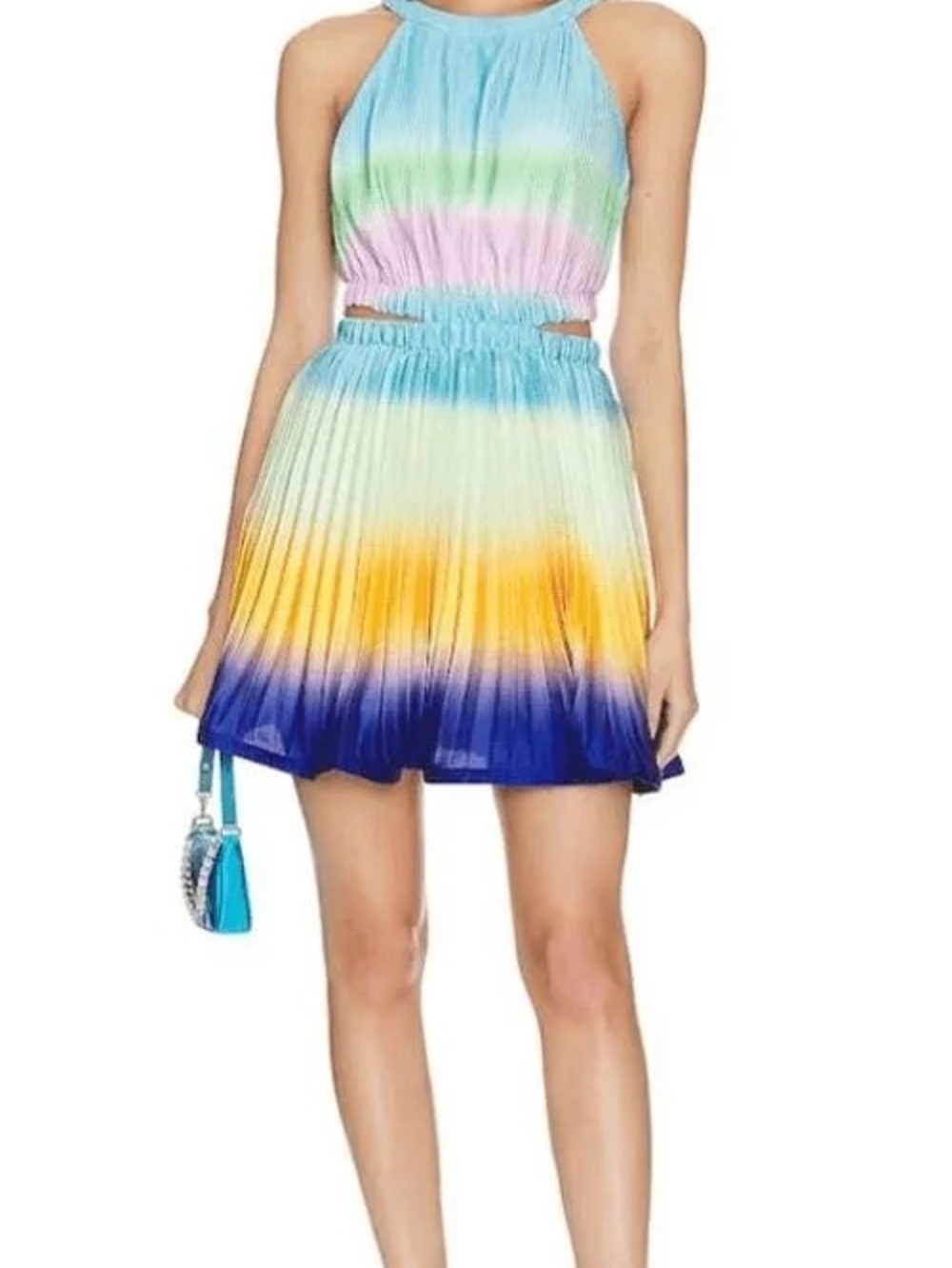 Jonathan Simkhai Pleated Mini Skirt in Blue, Yellow & Pink